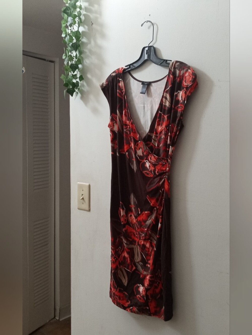 Ann Taylor Burgundy Dress with Red Floral Print